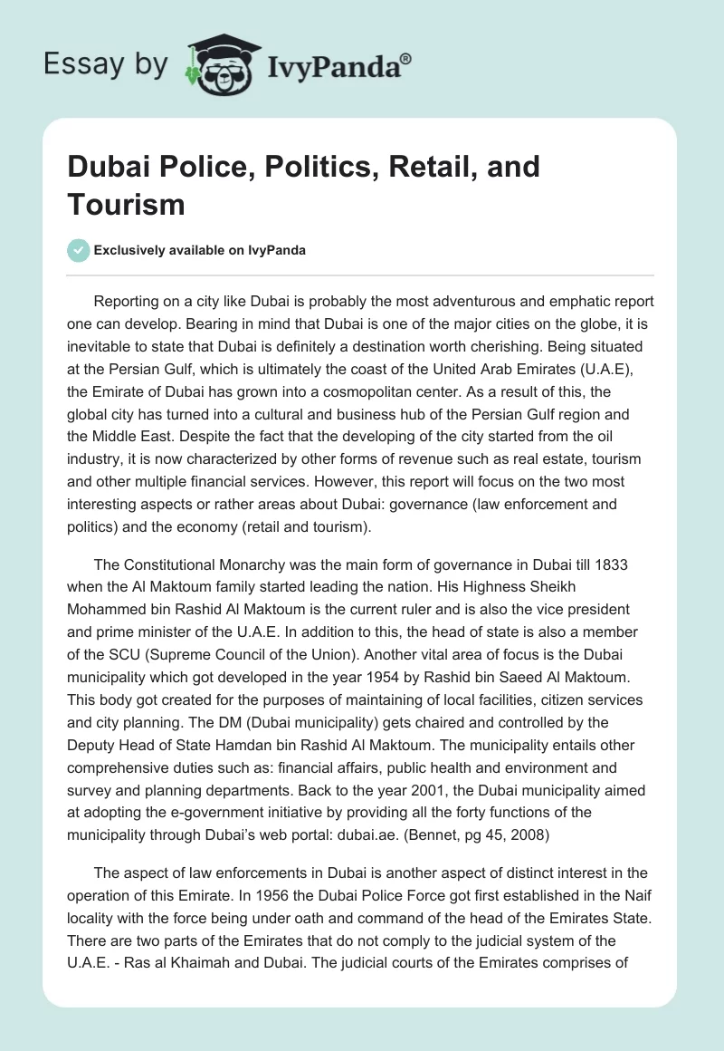 Dubai Police, Politics, Retail, and Tourism. Page 1