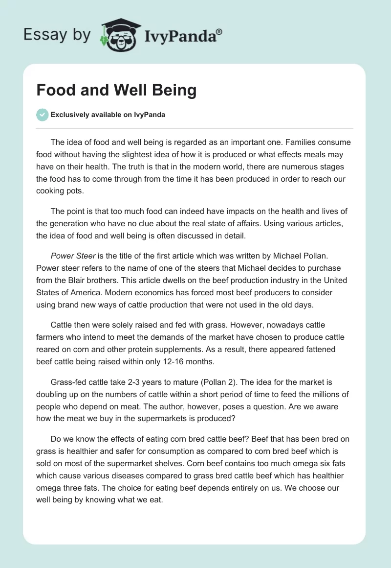 Food and Well Being. Page 1