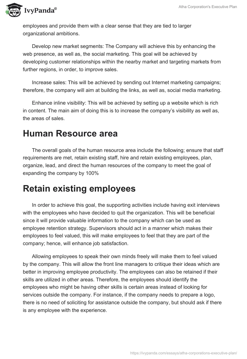 Atha Corporation's Executive Plan. Page 3