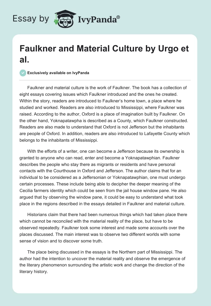 "Faulkner and Material Culture" by Urgo et al.. Page 1