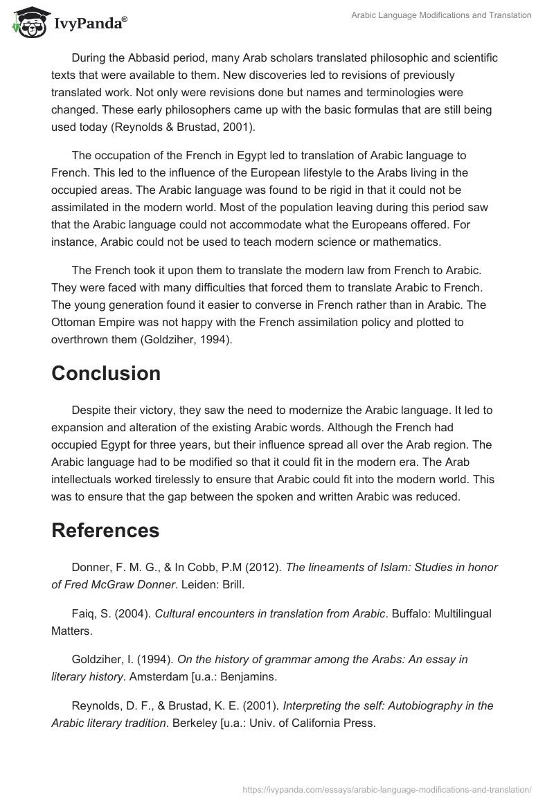 Arabic Language Modifications and Translation. Page 2