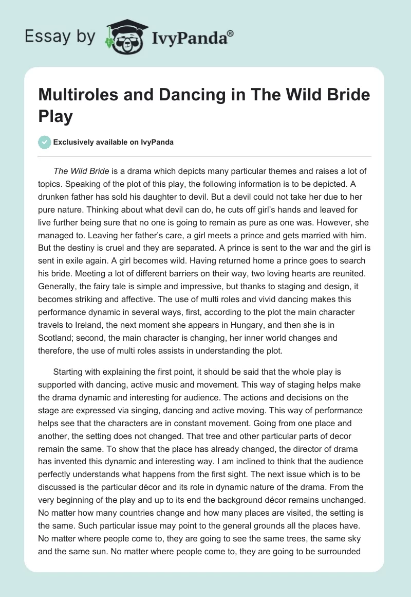 Multiroles and Dancing in "The Wild Bride" Play. Page 1