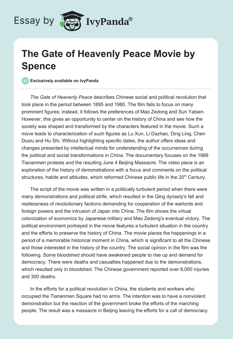 "The Gate of Heavenly Peace" Movie by Spence. Page 1