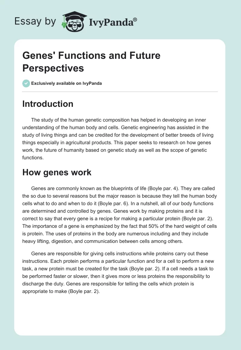 Genes' Functions and Future Perspectives. Page 1