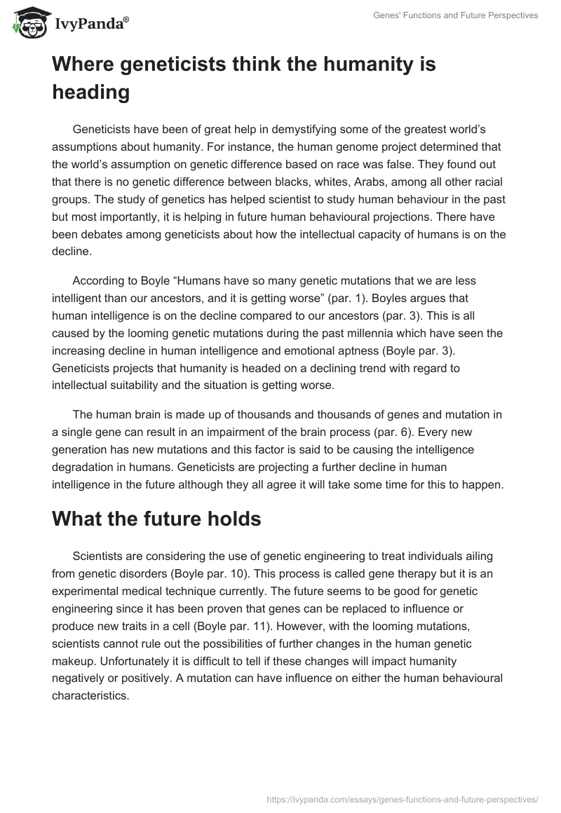 Genes' Functions and Future Perspectives. Page 2