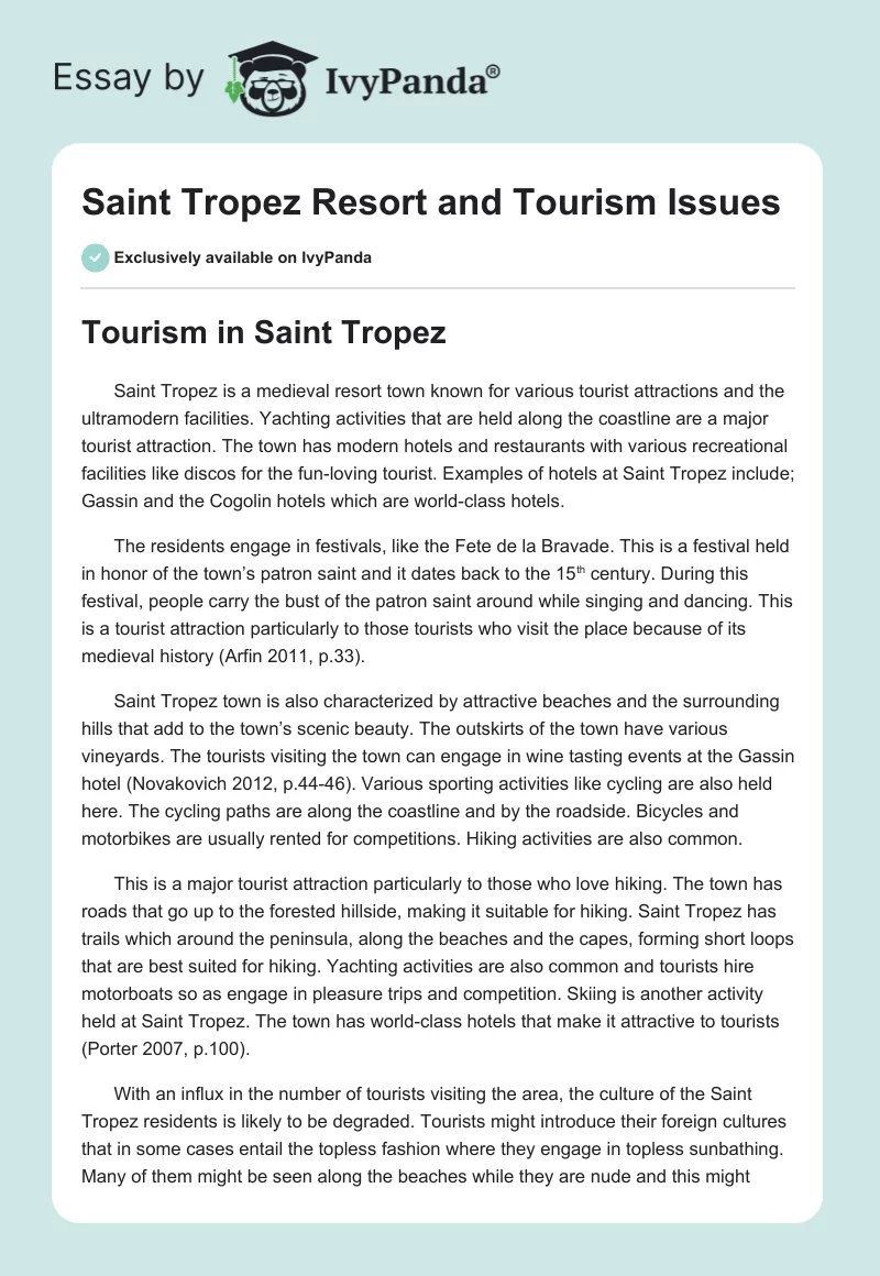 Saint Tropez Resort and Tourism Issues. Page 1
