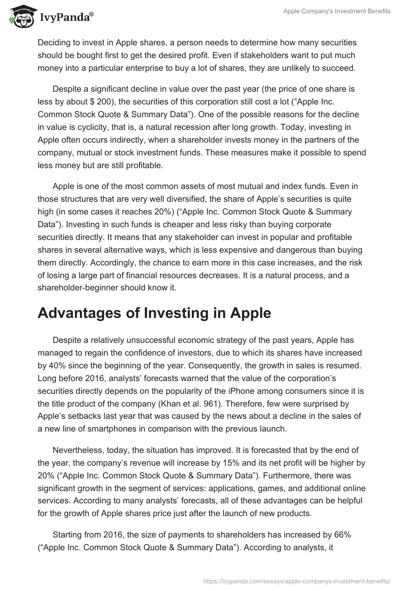 Apple Company's Investment Benefits. Page 2