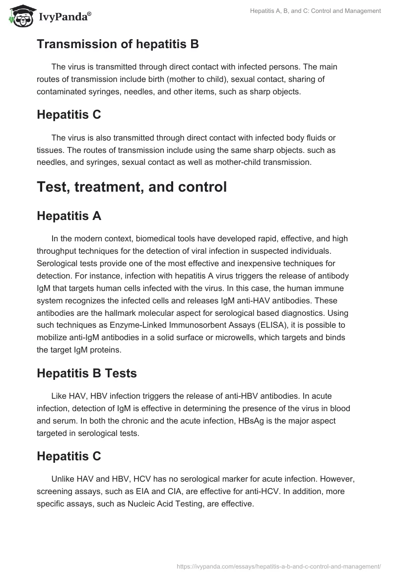 Hepatitis A, B, and C: Control and Management. Page 3