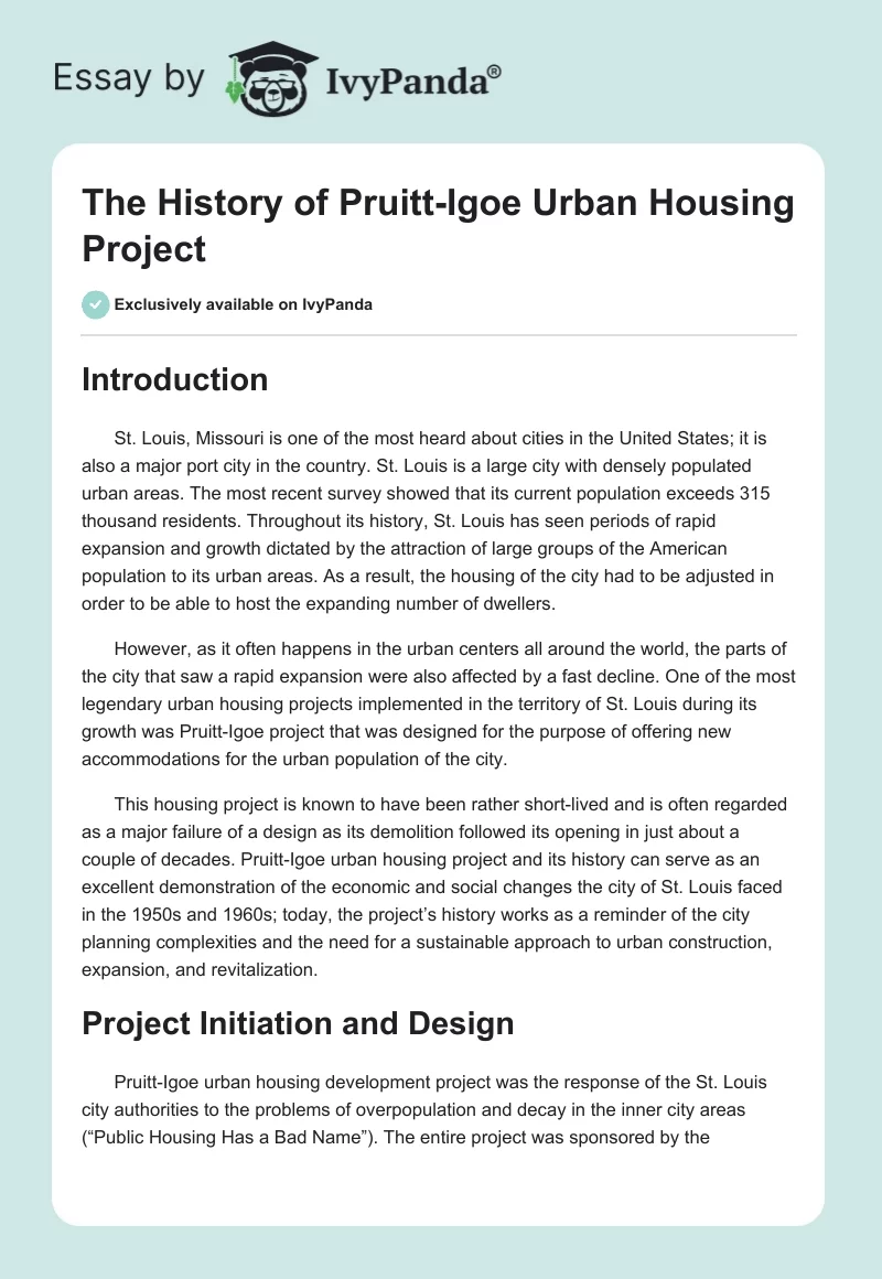 The History of Pruitt-Igoe Urban Housing Project. Page 1