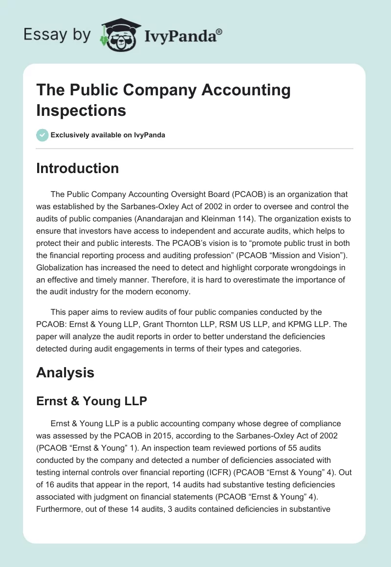 The Public Company Accounting Inspections. Page 1