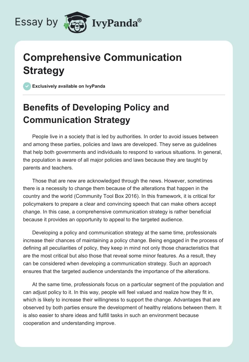 Comprehensive Communication Strategy. Page 1