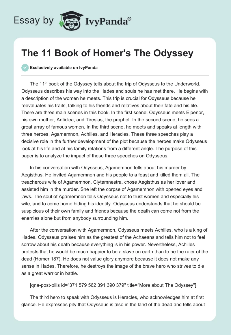 The 11 Book of Homer's "The Odyssey". Page 1