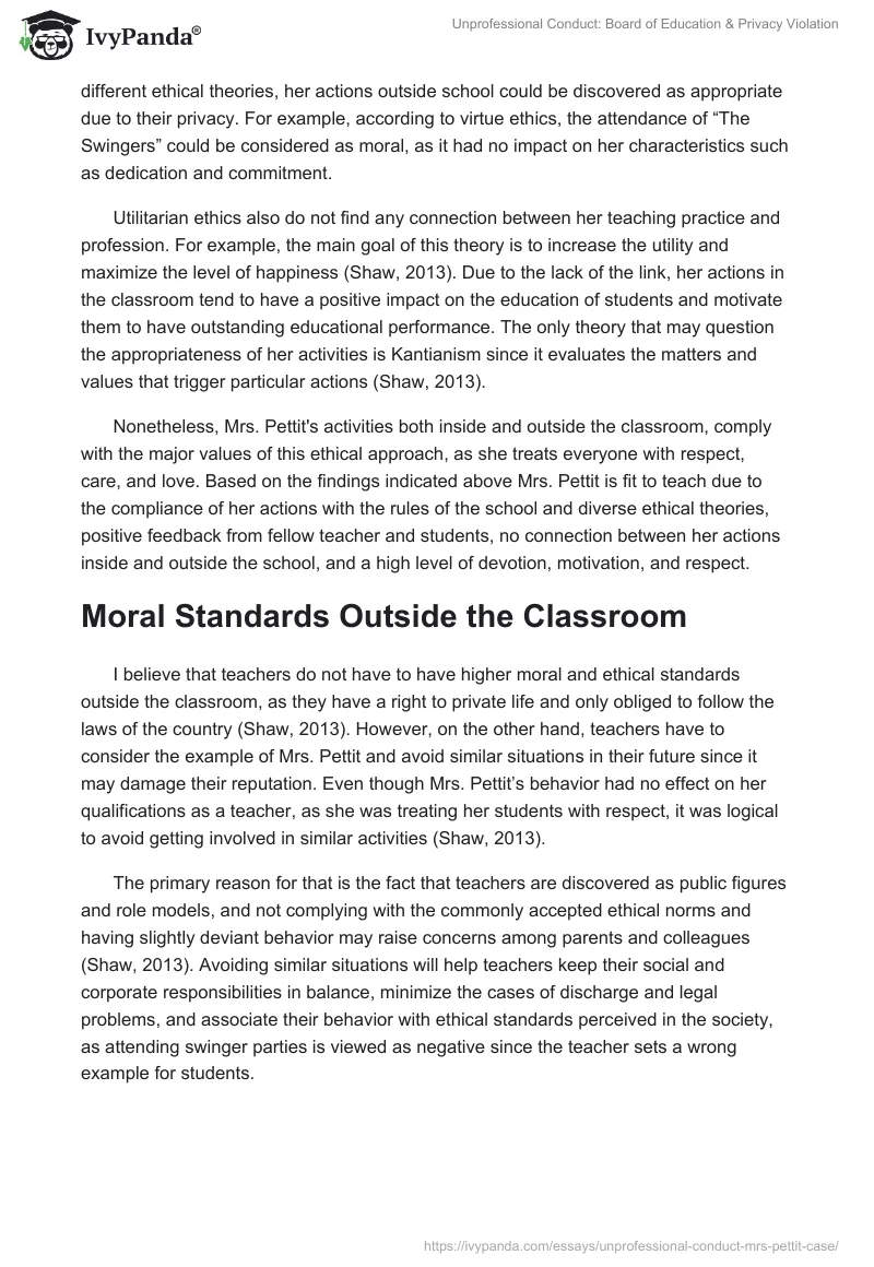 Unprofessional Conduct: Board of Education & Privacy Violation. Page 2