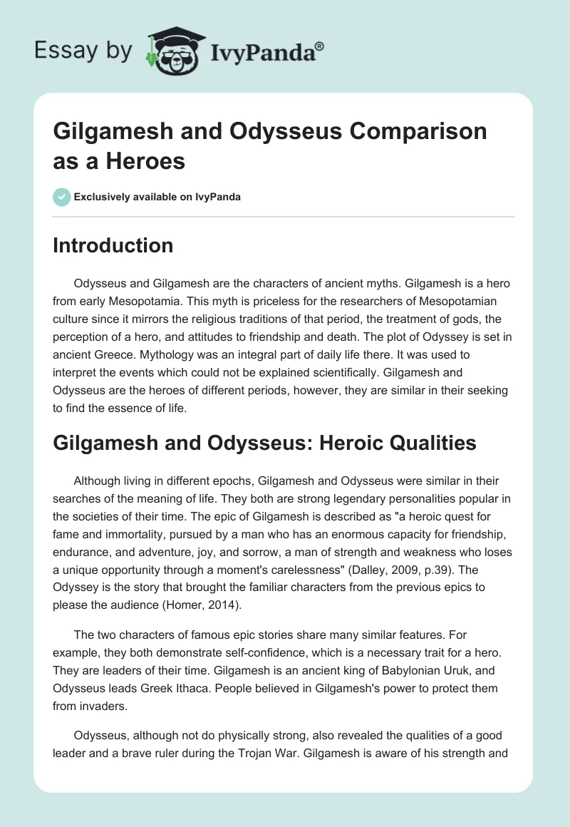 Gilgamesh and Odysseus Comparison as a Heroes. Page 1