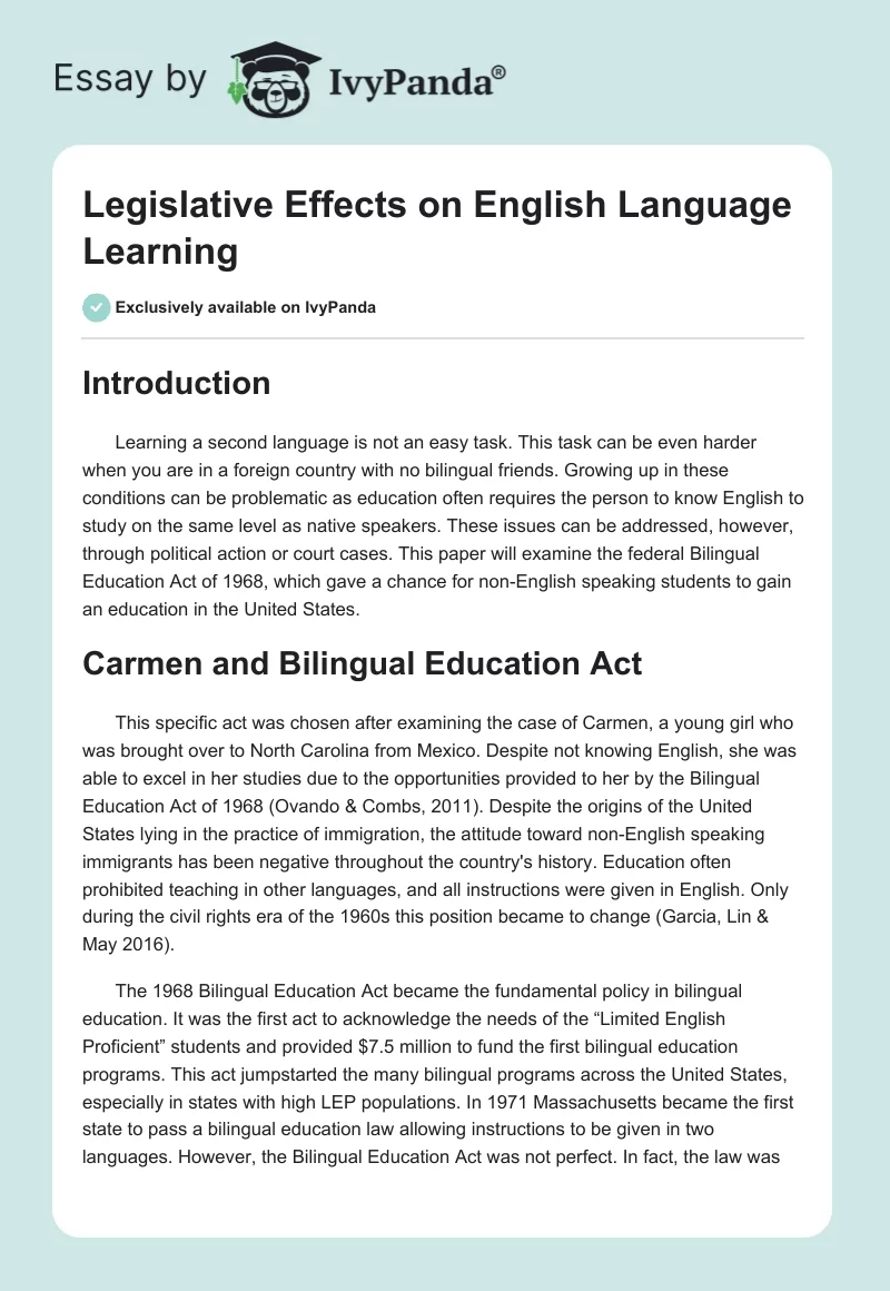 Legislative Effects on English Language Learning. Page 1