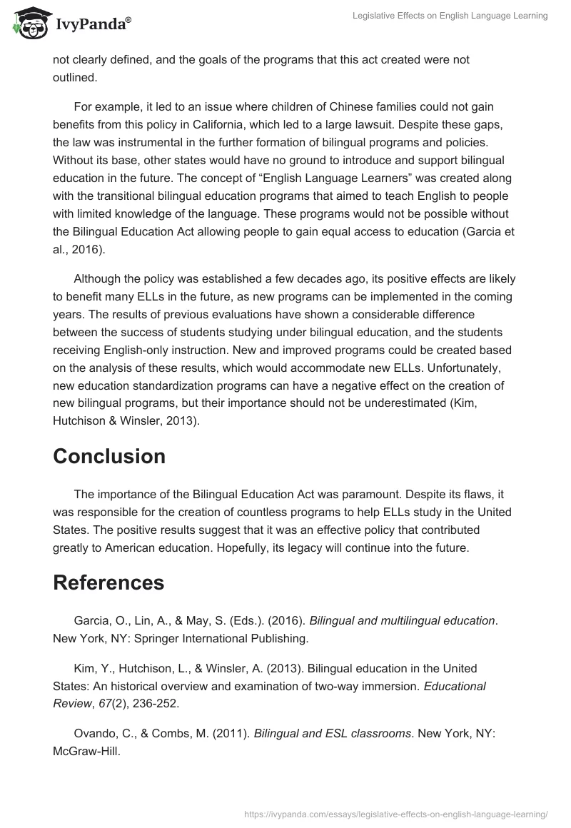 Legislative Effects on English Language Learning. Page 2