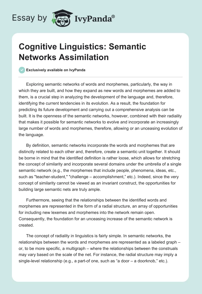 Cognitive Linguistics: Semantic Networks Assimilation. Page 1