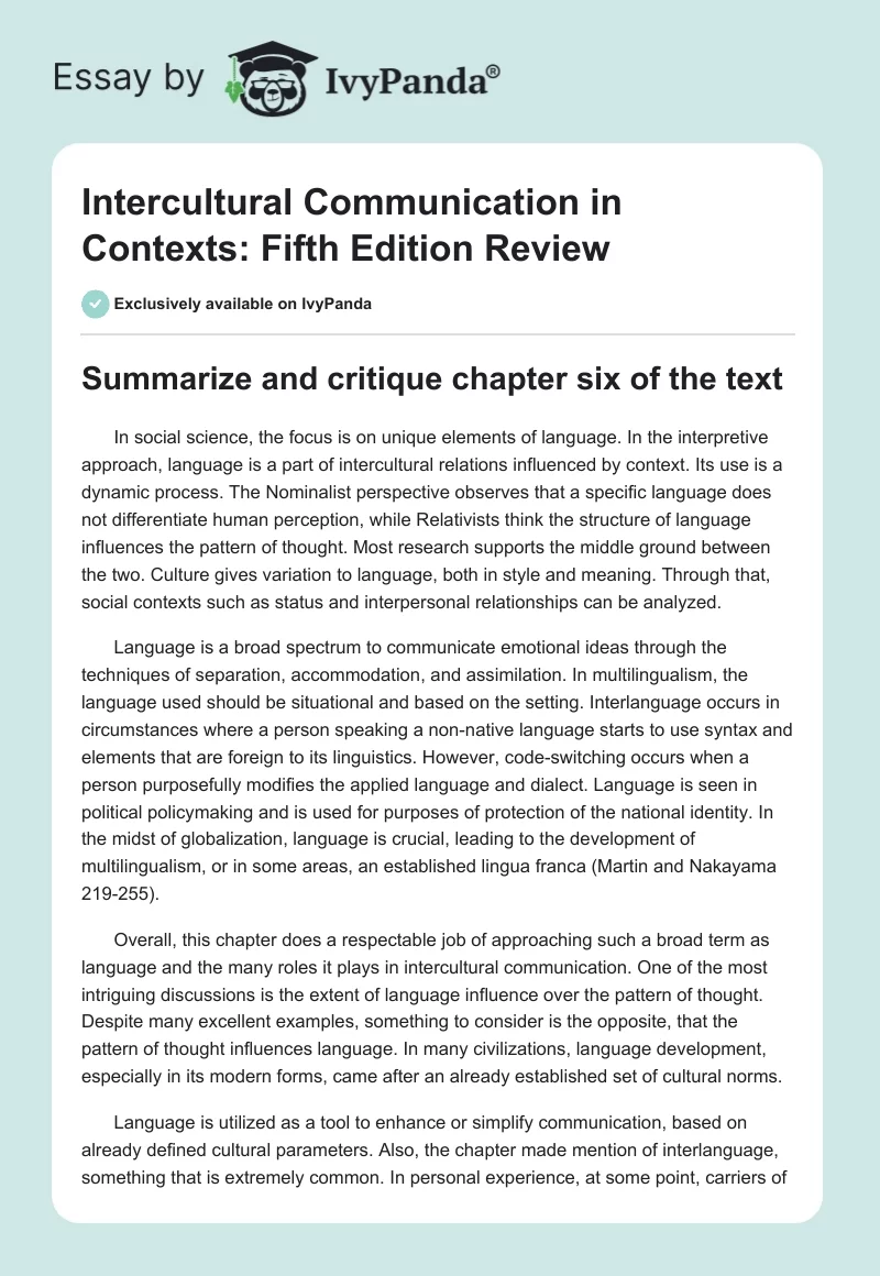 Intercultural Communication in Contexts: Fifth Edition Review. Page 1