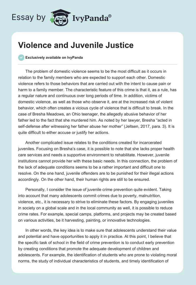 Violence and Juvenile Justice. Page 1