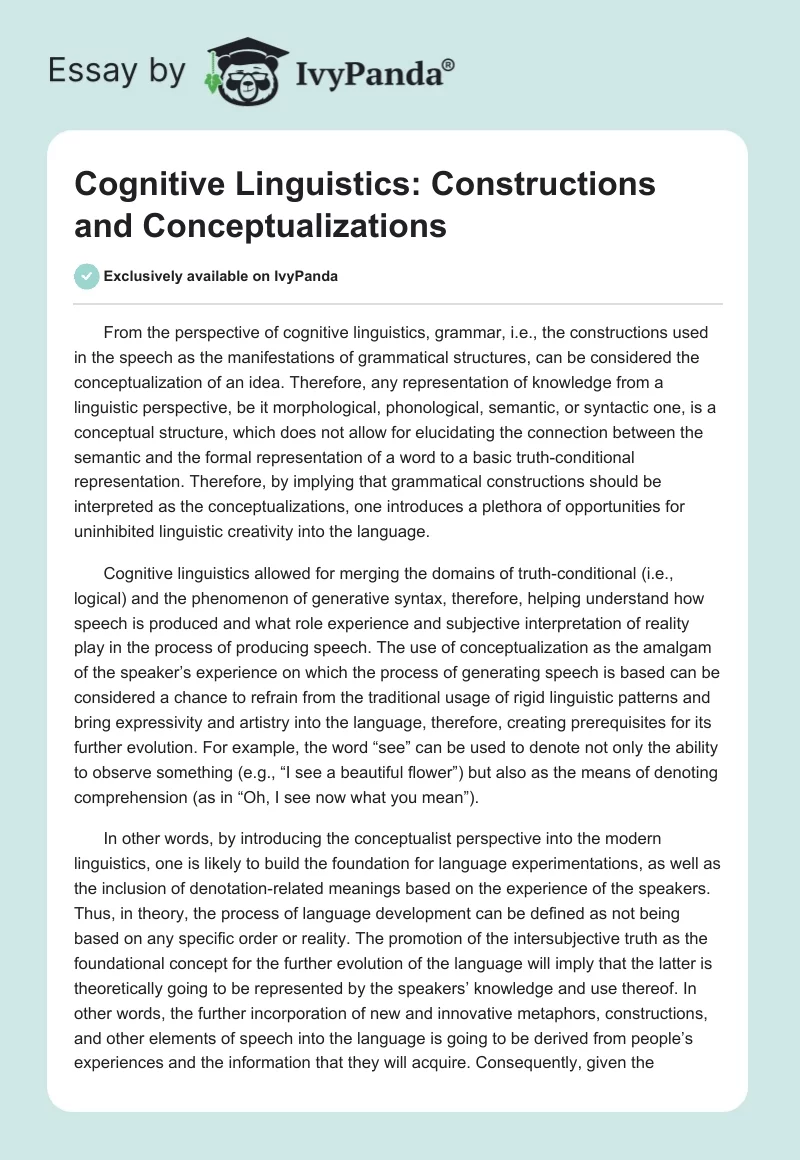 Cognitive Linguistics: Constructions and Conceptualizations. Page 1