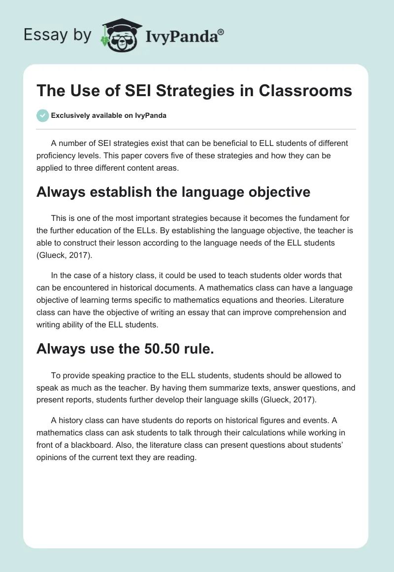The Use of SEI Strategies in Classrooms. Page 1