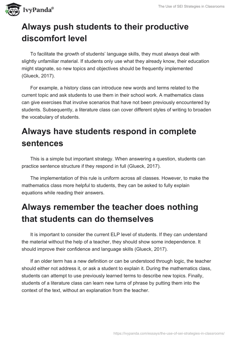 The Use of SEI Strategies in Classrooms. Page 2