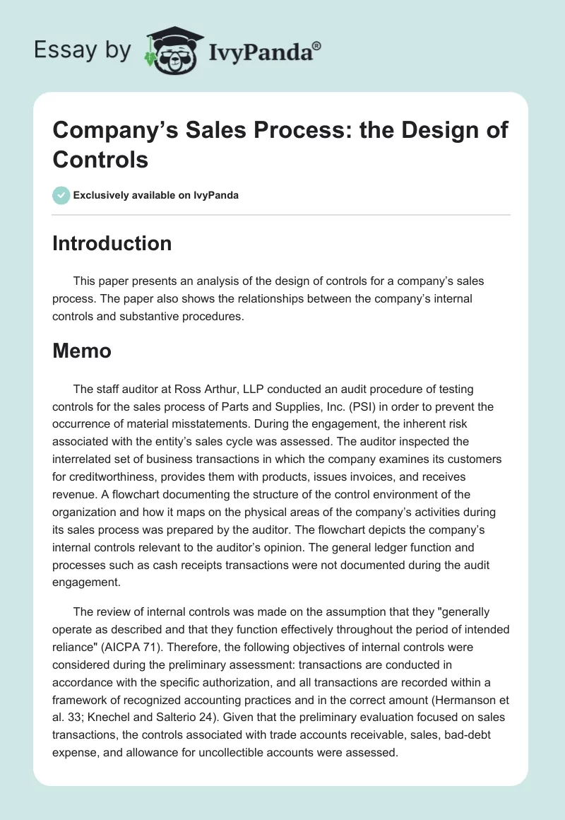 Company’s Sales Process: the Design of Controls. Page 1