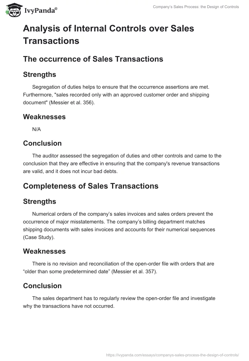 Company’s Sales Process: the Design of Controls. Page 3