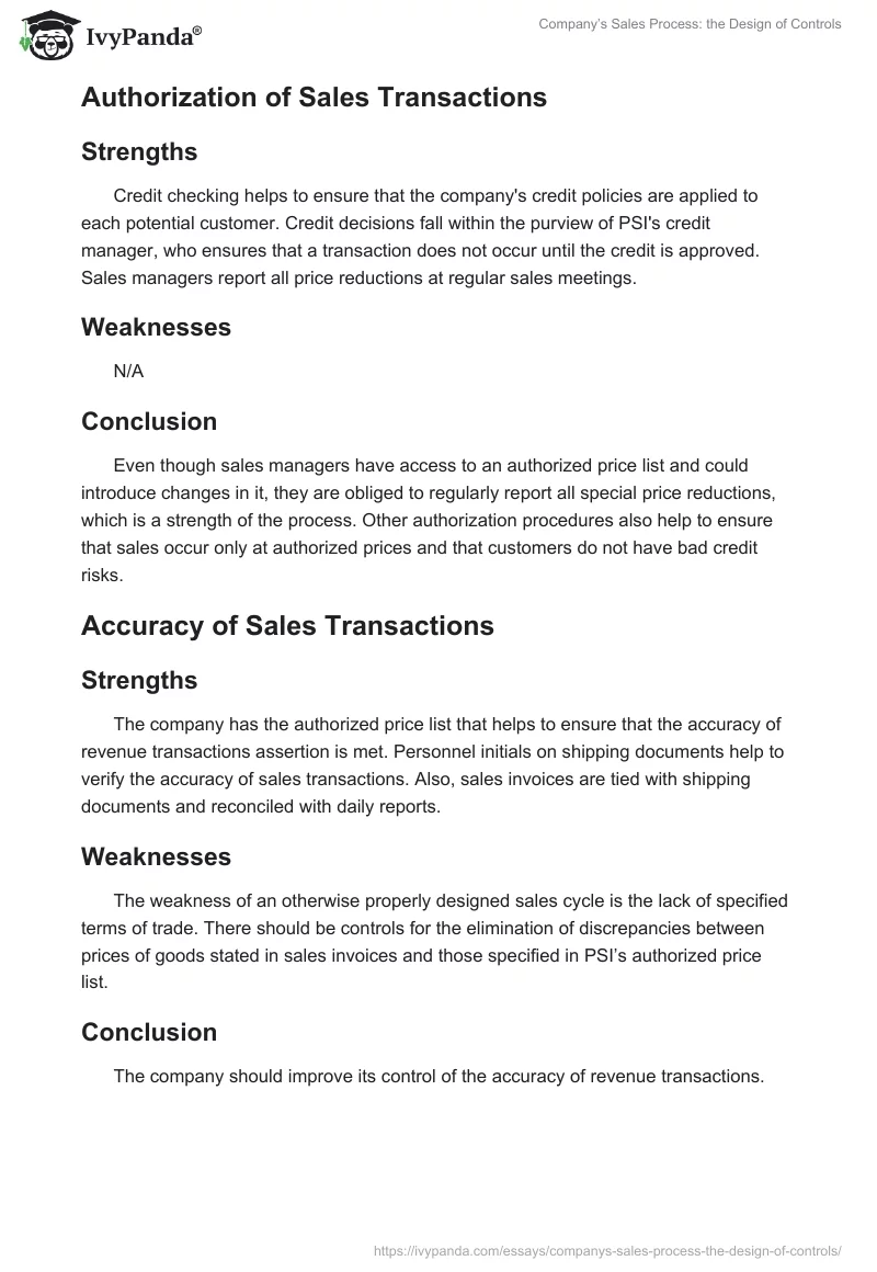 Company’s Sales Process: the Design of Controls. Page 4