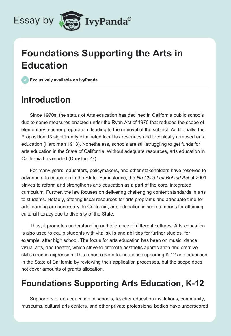 Foundations Supporting the Arts in Education. Page 1