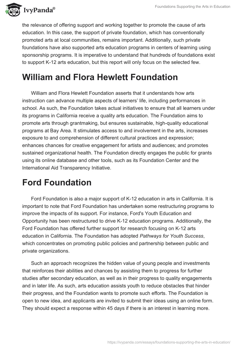 Foundations Supporting the Arts in Education. Page 2