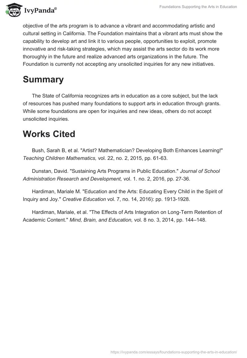 Foundations Supporting the Arts in Education. Page 4