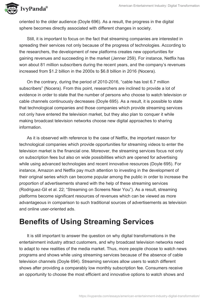 American Entertainment Industry: Digital Transformation. Page 3