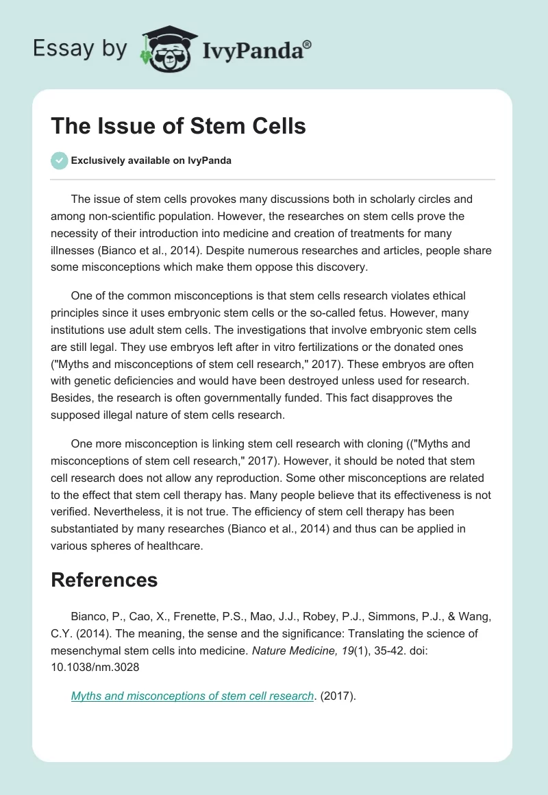 The Issue of Stem Cells. Page 1