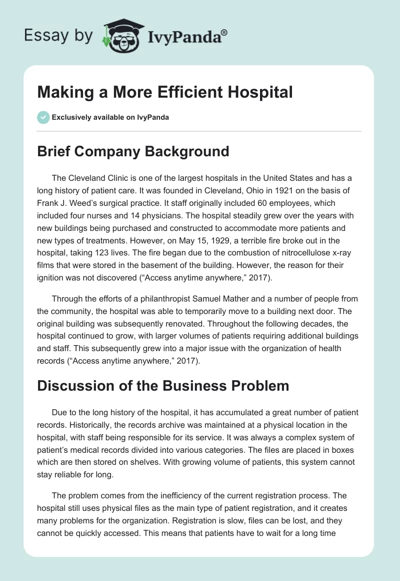 Making a More Efficient Hospital. Page 1