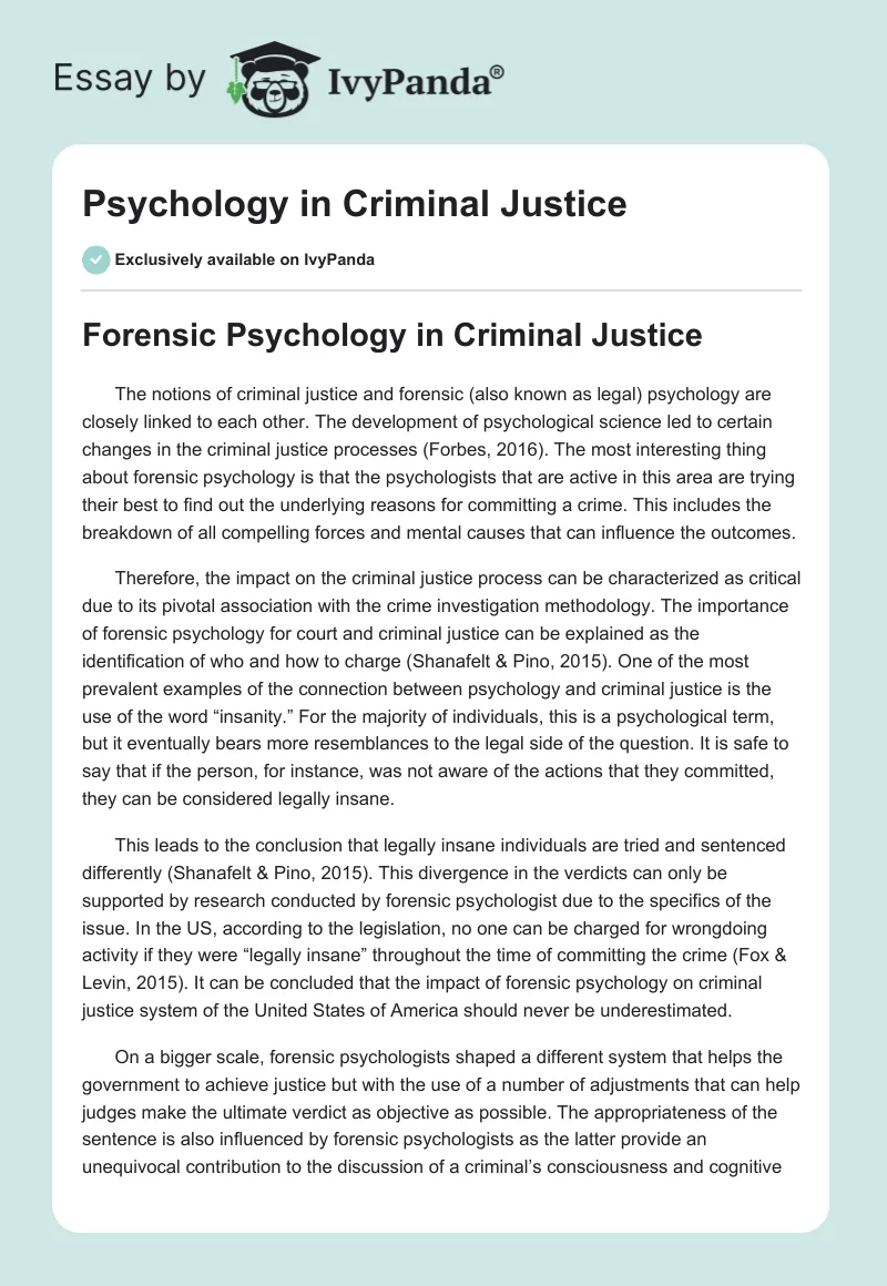 Psychology in Criminal Justice. Page 1