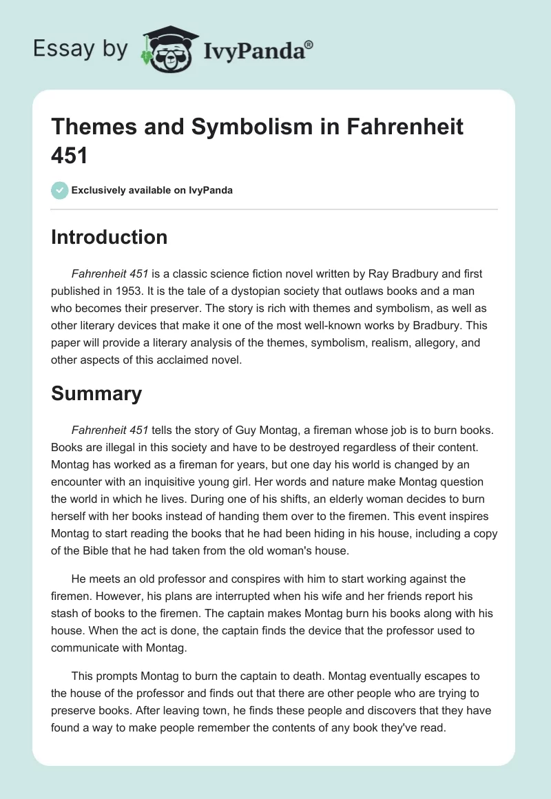 Themes and Symbolism in "Fahrenheit 451". Page 1