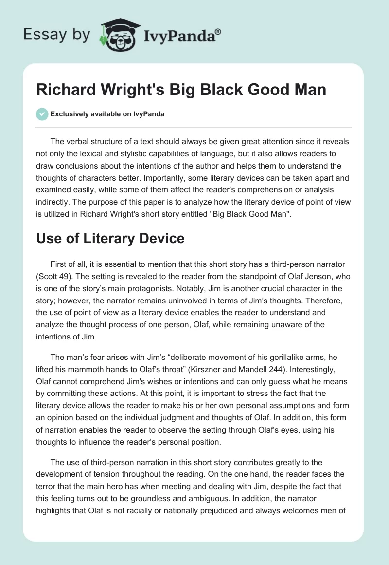 Richard Wright's "Big Black Good Man". Page 1