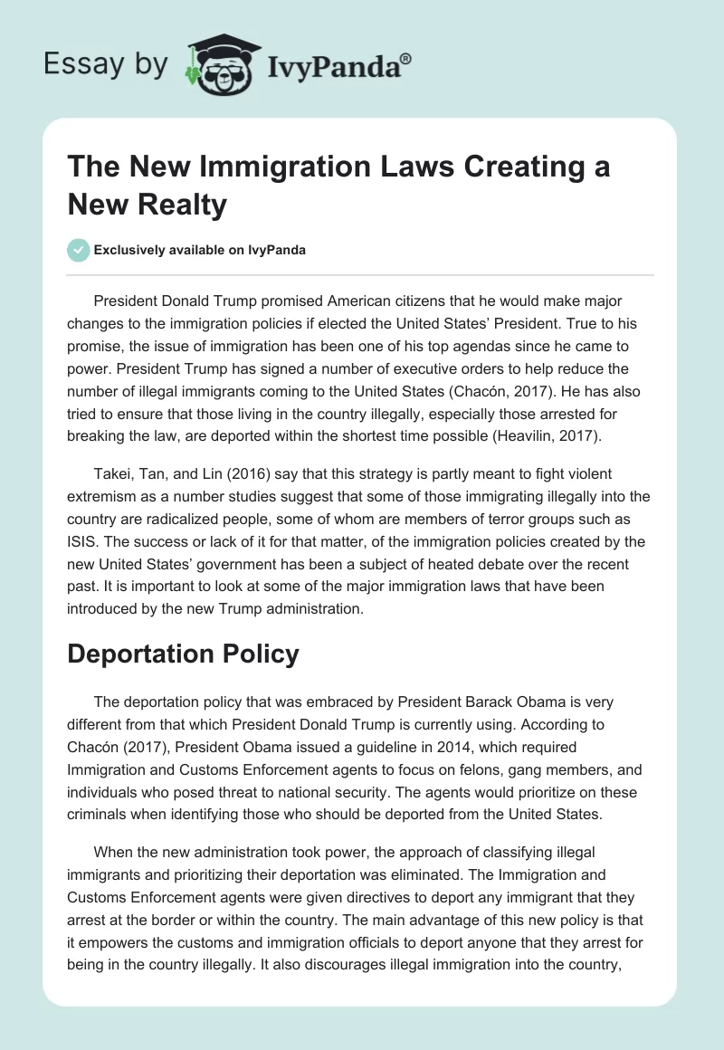 The New Immigration Laws Creating a New Realty. Page 1