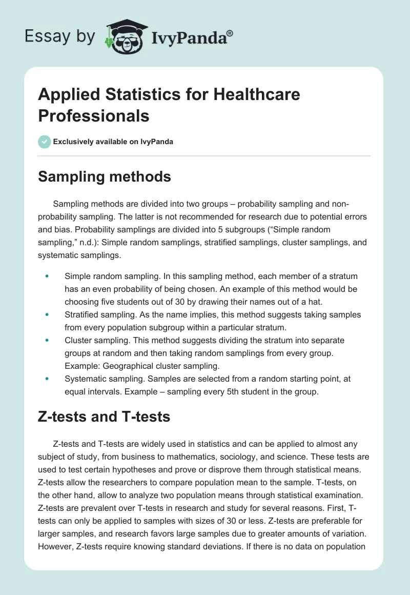 Applied Statistics for Healthcare Professionals. Page 1