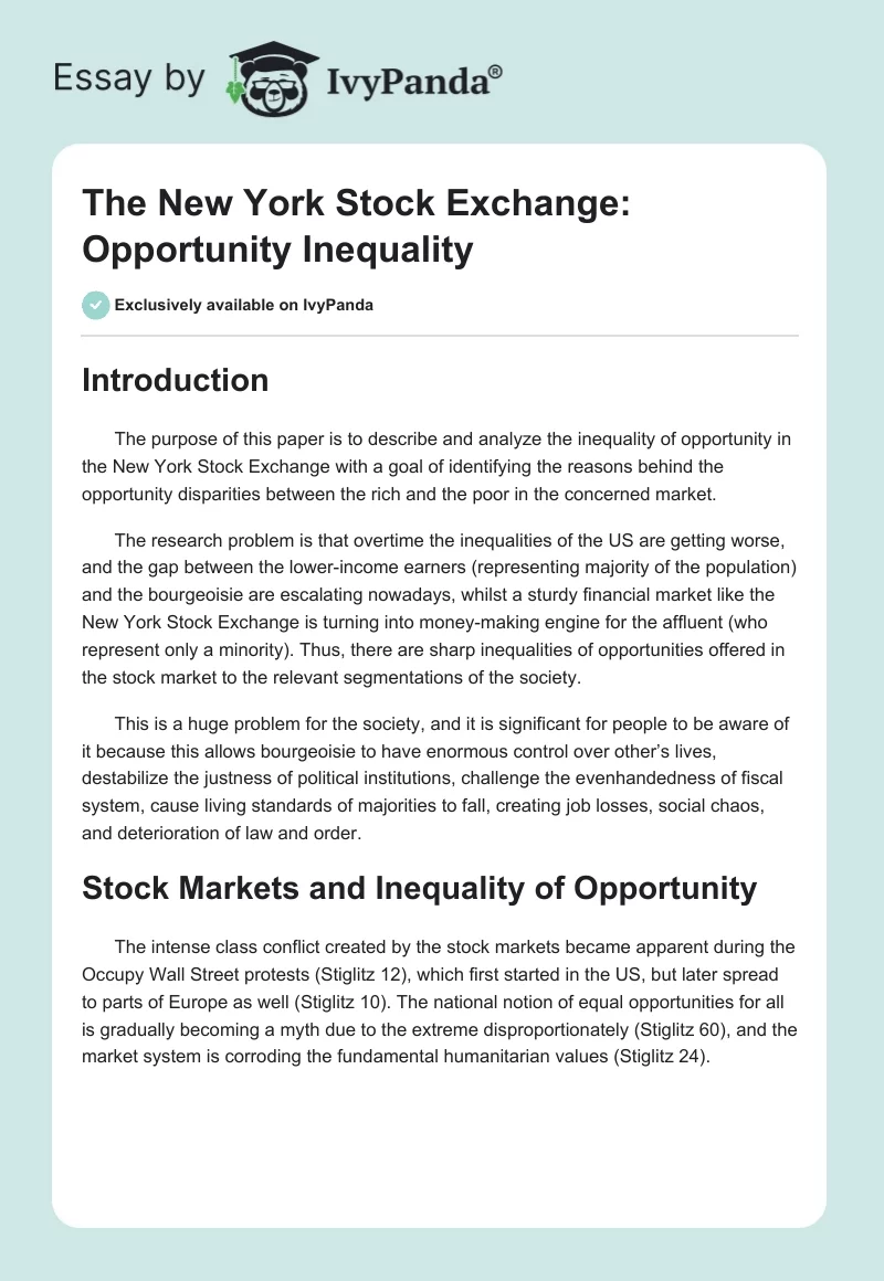 The New York Stock Exchange: Opportunity Inequality. Page 1