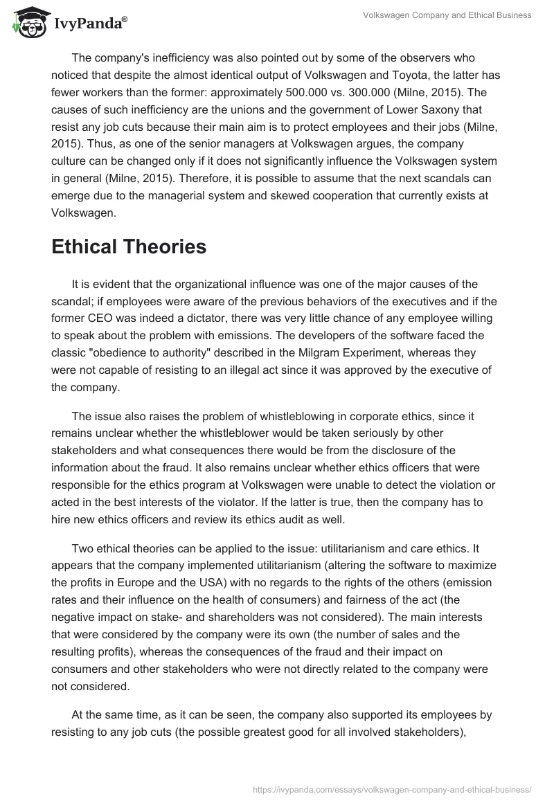 Volkswagen Company and Ethical Business. Page 3