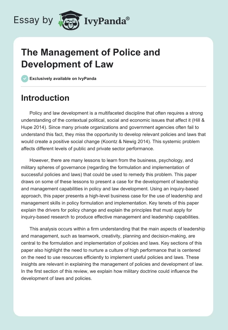 The Management of Police and Development of Law. Page 1