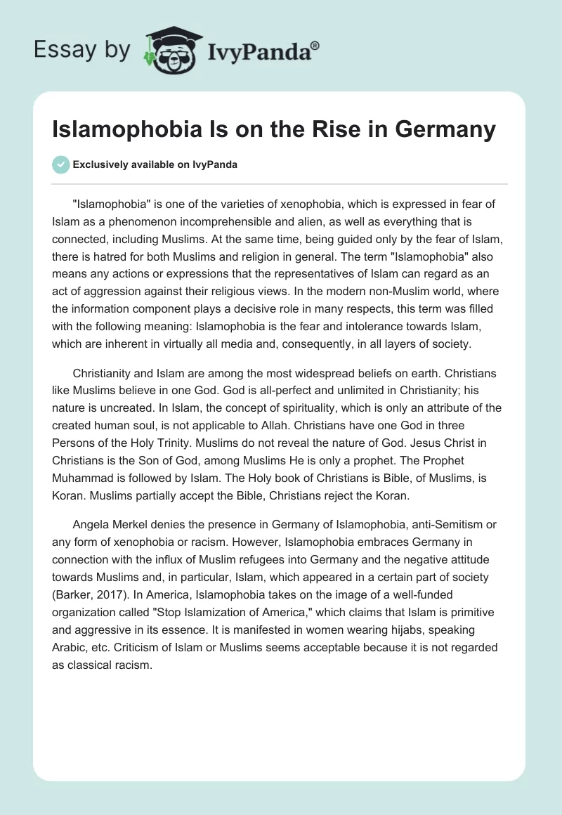 Islamophobia Is on the Rise in Germany. Page 1
