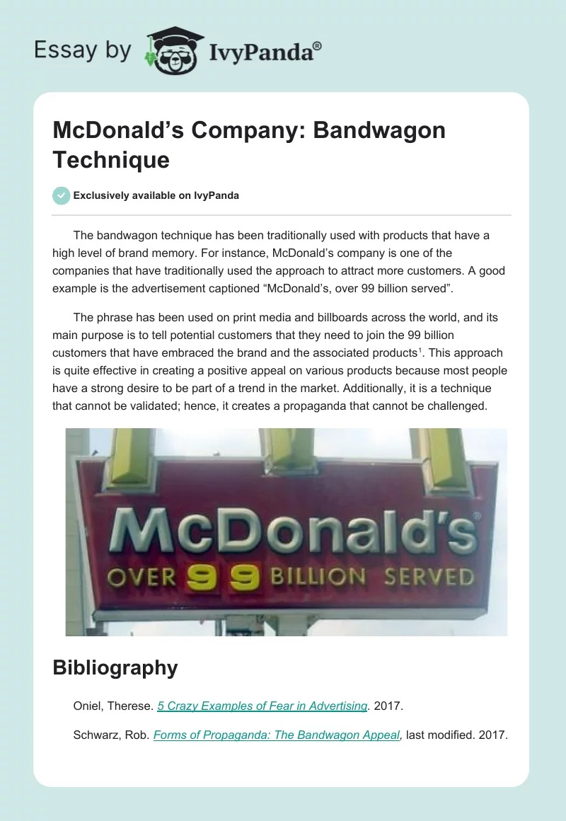 McDonald’s Company: Bandwagon Technique. Page 1