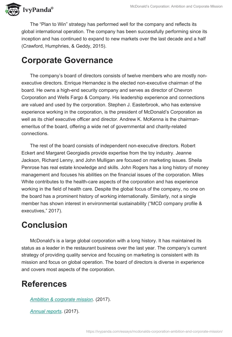 McDonald’s Corporation: Ambition and Corporate Mission. Page 2