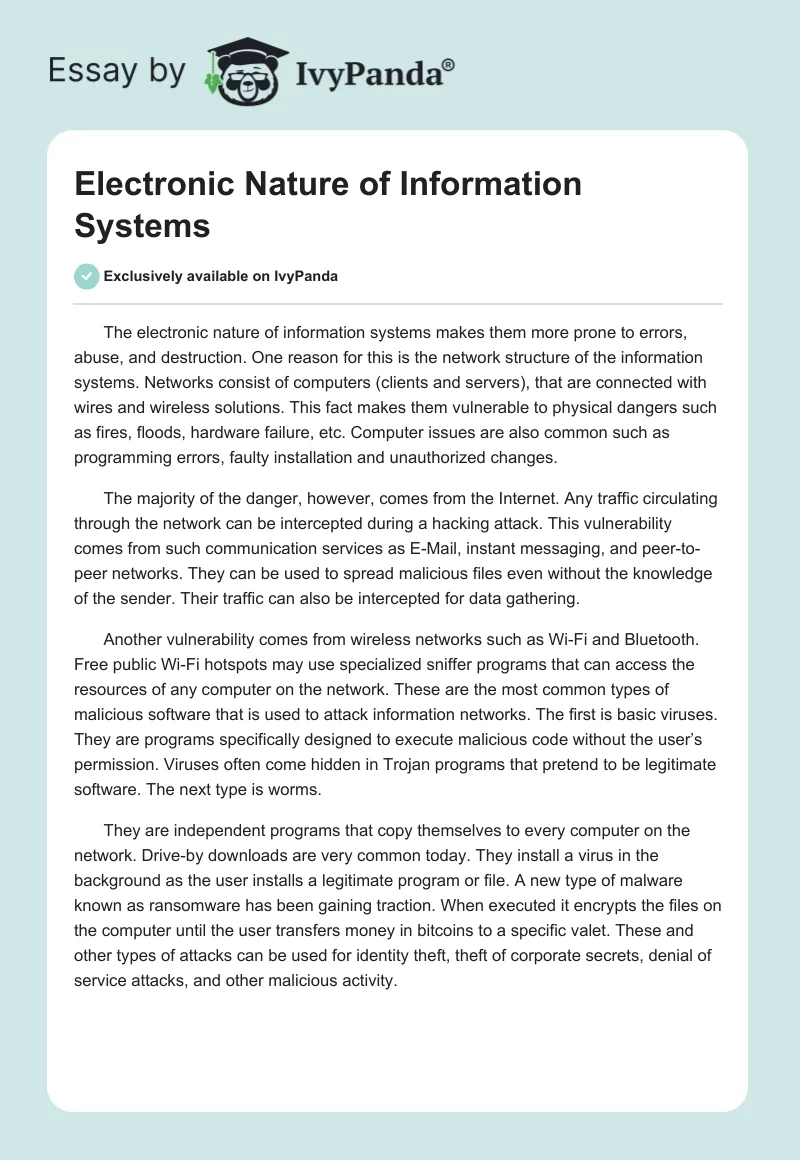 Electronic Nature of Information Systems. Page 1