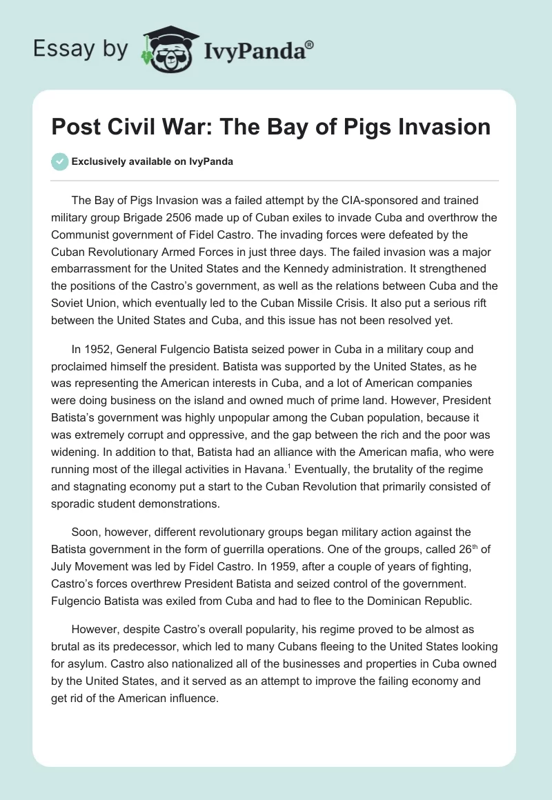 Post Civil War: The Bay of Pigs Invasion. Page 1