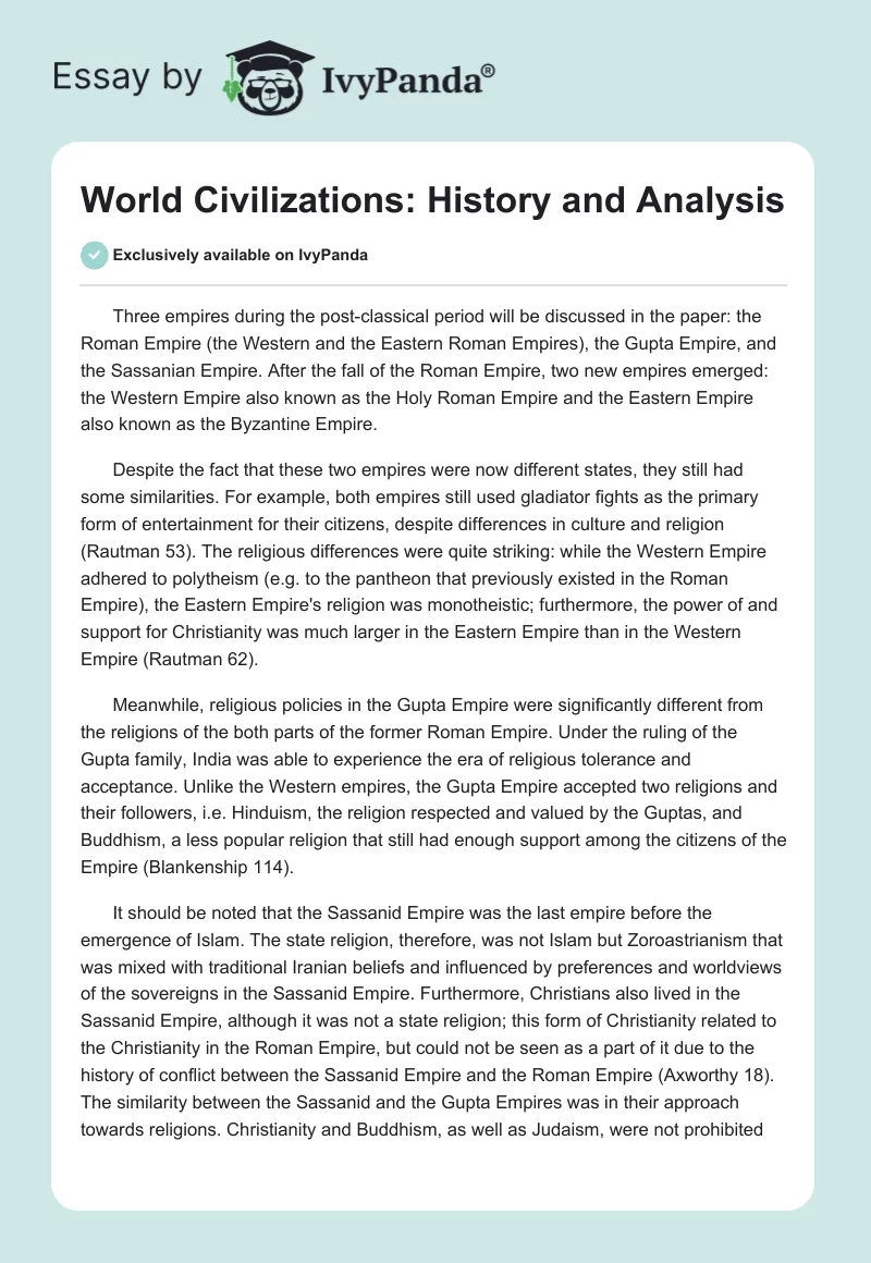 World Civilizations: History and Analysis. Page 1