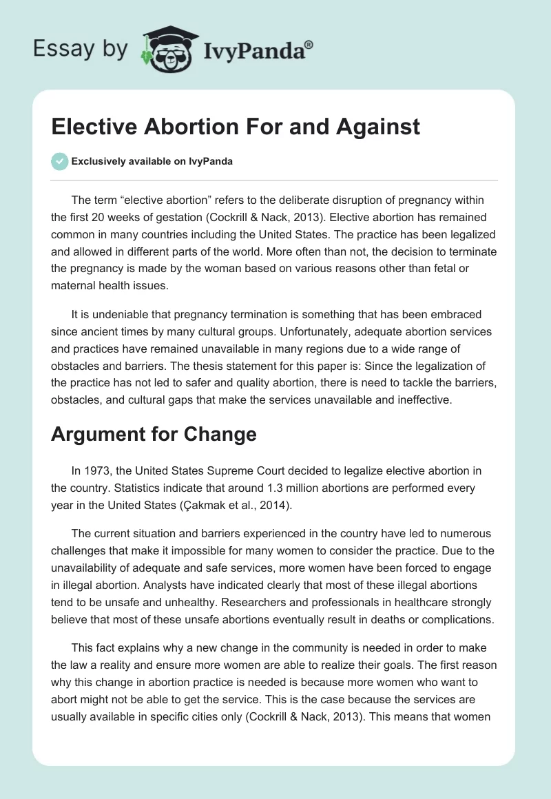 Elective Abortion For and Against. Page 1
